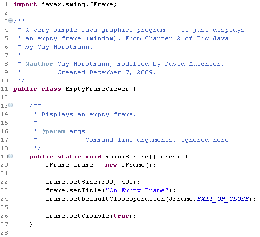 Java code that displays an empty frame