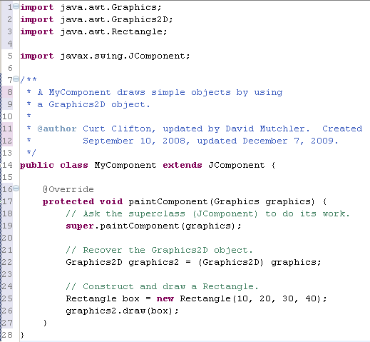 Java code that displays a Rectangle