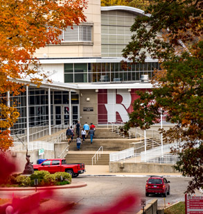 Exterior view of the main entrance of the Sports and Recreation Center.