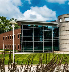 Exterior view of front and north side of Hatfield Hall.