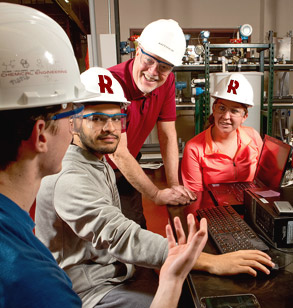 People in Rose-Hulman hard hats.