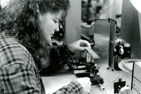 Female student working in a laboratory.