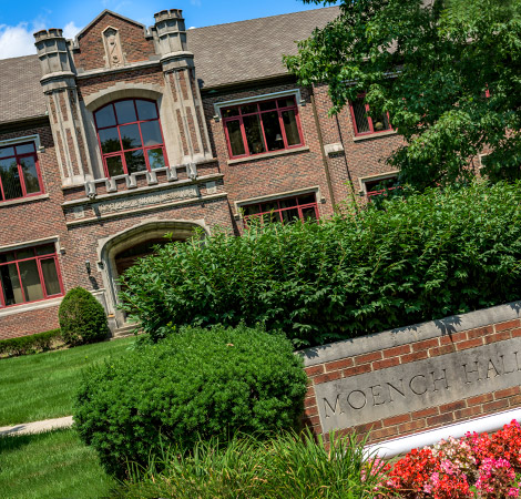 Photo of the front of Moench Hall.