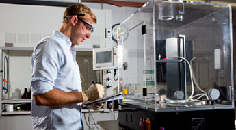 Male student working in Unit Operations Lab.