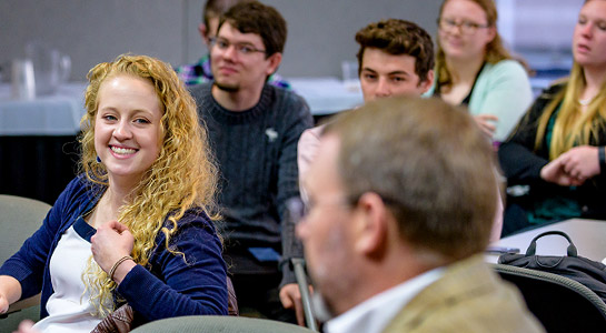 !Student listen to a lecture.