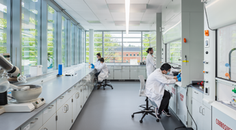 Students in a chemistry lab in the FAB building. 