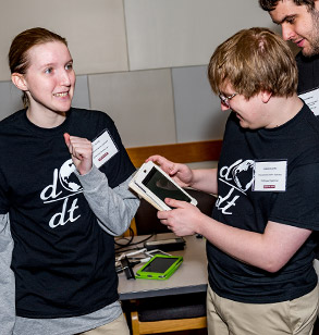 Students involved in Engineers Without Borders organization working together on a group project.