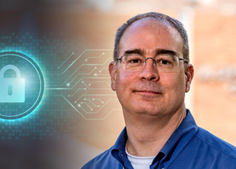 Image of Dr. Wayne Padgett and a cybersecurity graphic.