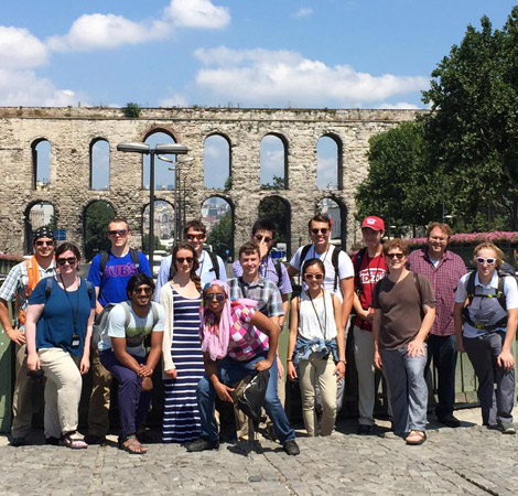 Student group with professors during a course-related trip to Turkey.