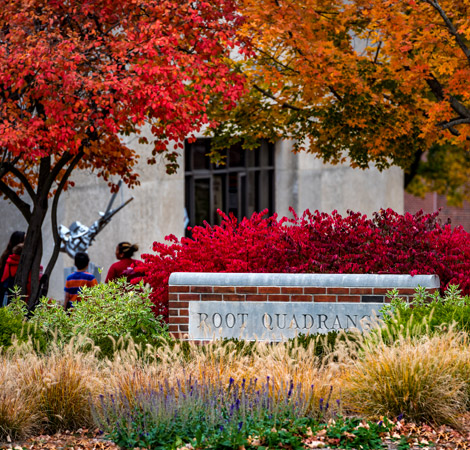 Root Quadrangle sign with fall foliage.