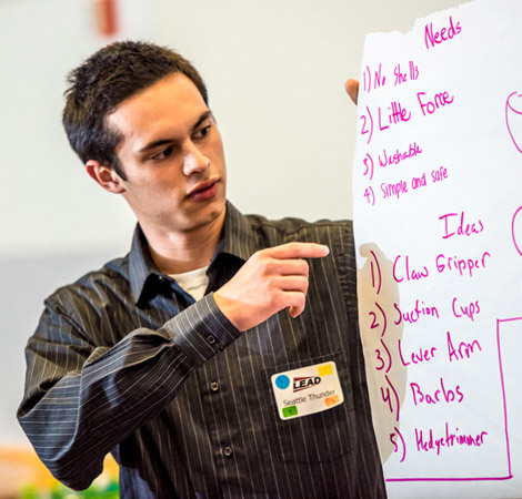 Student displays poster during Leadership Academy.