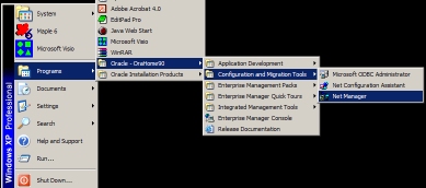 Start Menu selection of Oracle Net Manager