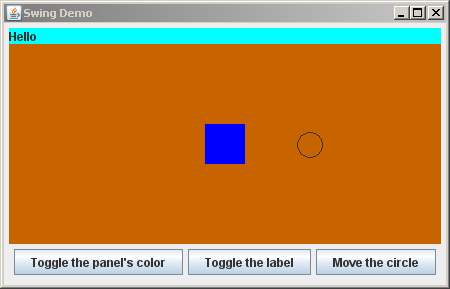 Frame with components, colored panel has the color that the user chose