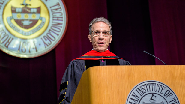 Jim Umpleby on stage at Rose-Hulman's commencement