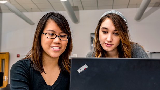 Female Computer Science and Software Engineering department work on a laptop.