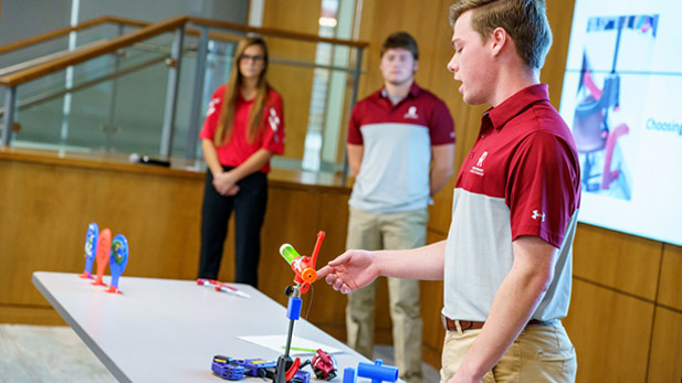 Engineering Design students presenting their project in the Lake Room.