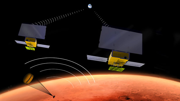 Computer-generated image of the Cubesats in space