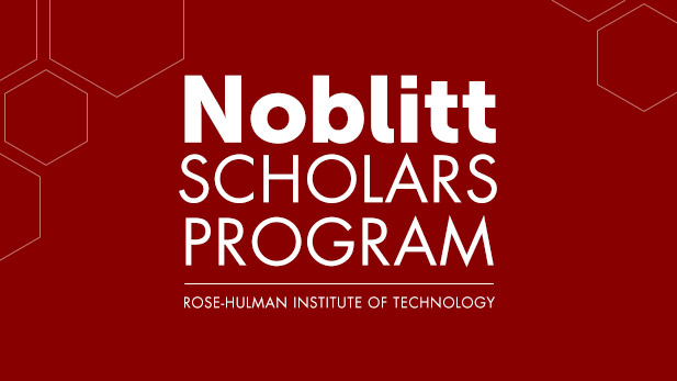 Red background with white letters reading Noblitt Scholars Program