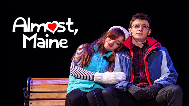 Student actors performing in snowy Almost, Maine.