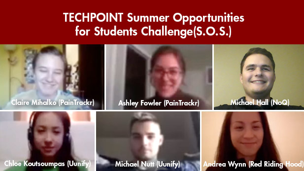 Image shows all six students in a virtual meeting online.