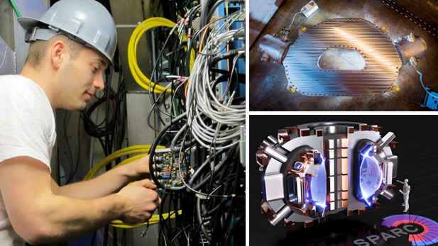 Image collage of Dan Brunner working on  high-field superconducting magnets.