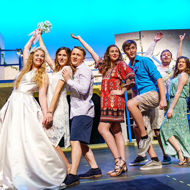 The cast of Mama Mia! performs at Rose-Hulman.