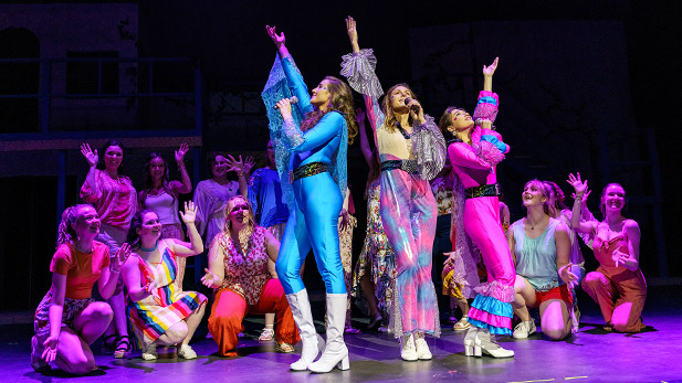 The cast of Mama Mia! performs at Rose-Hulman.