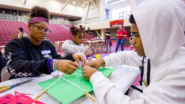 Students work on a STEM project at the SPARK! competition at Rose-Hulman.