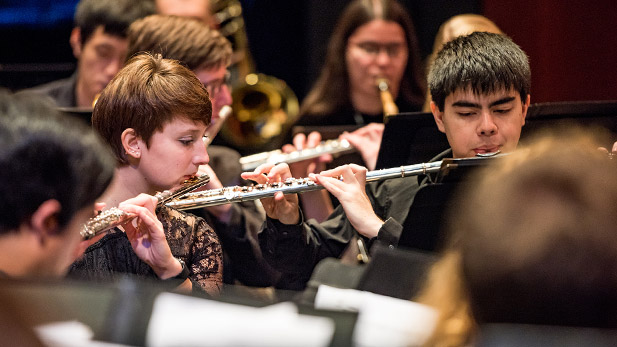 A group of students play musical instruments at Rose-Hulman.