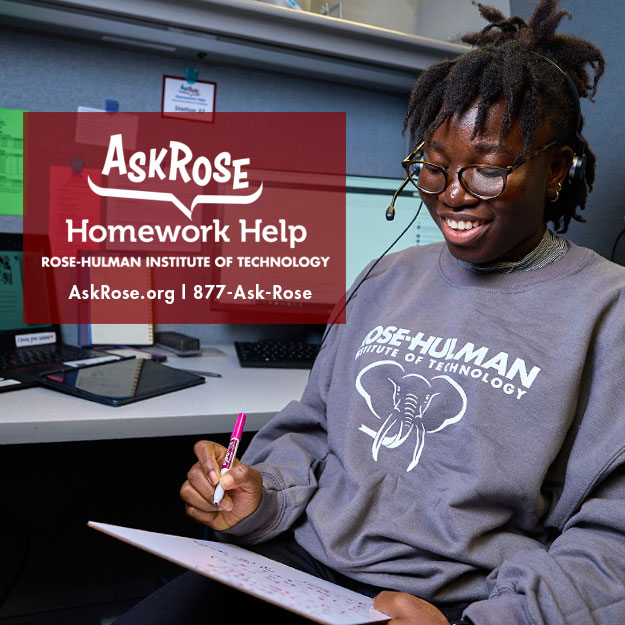 Student tutor wearing an Ask Rose T-shirt.