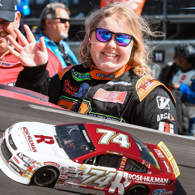 Mandy Chick and her No. 74 Rose-Hulman car at Daytona.