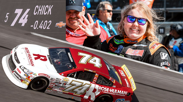 Mandy Chick and her No. 74 Rose-Hulman car at Daytona.