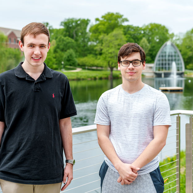 First-year student Connor Lane and sophomore Ben Lyons stand for a photo at Rose-Hulman.
