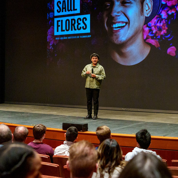 Saul Flores speaks at Rose-Hulman.
