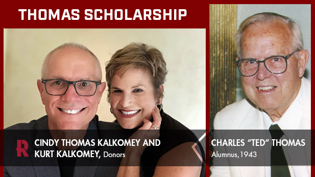 Photo collage of Cindy and Kurt Kalkomey and Charles "Ted" Thomas.