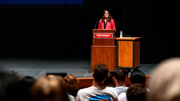 Kate Maxwell speaks at Rose-Hulman.