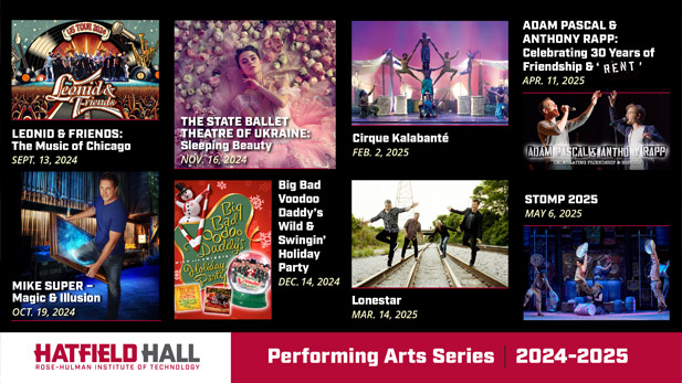 Collage of performers planned for 2024-2025 Performing Arts Series.