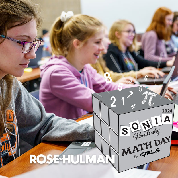Faculty working with a student at Rose-Hulman's Sonia Math Day.