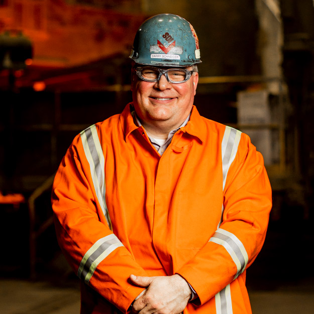 Barry Schneider with hard hat.