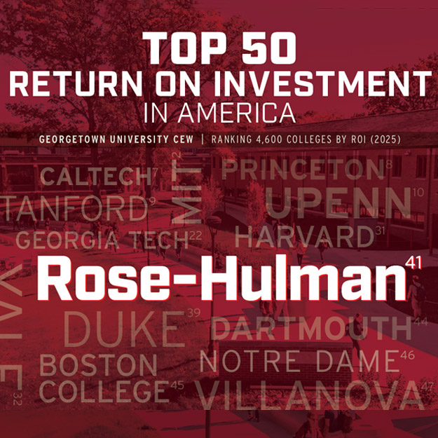 Graphic that highlights Rose-Hulman among a list of other schools including Yale and Harvard for top ROI.