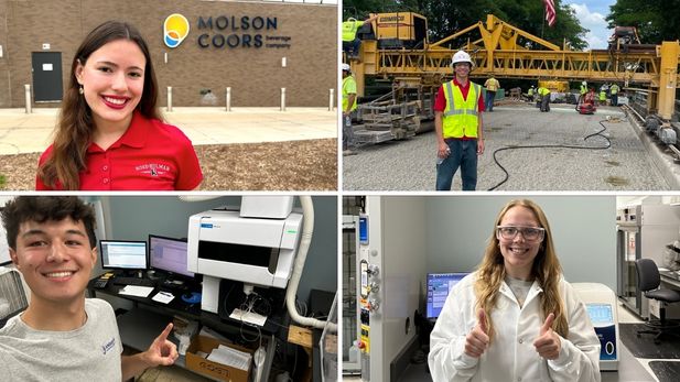 Collage of student internship photos.