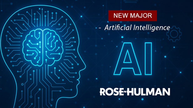 Illustration of a human head profile outlined with glowing blue circuit lines forming a brain, symbolizing artificial intelligence, with the letters “AI”