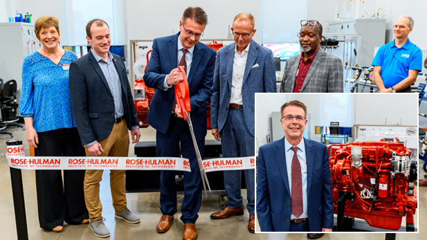 Rose-Hulman and Cummins Inc. participate in an April 24, 2026, ribbon-cutting ceremony to celebrate Cummins’ donation of an ISB 6.7L engine, further strengthening the long-standing partnership