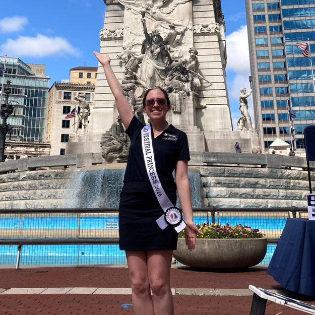 Collage image of Helena Donaldson serving as a 500 Festival Princess, leading outreach events across the state.