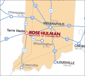 Map of Indiana with Rose-Hulman and Terre Haute highlighted.